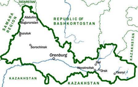 Orenburg region&#39;s borders