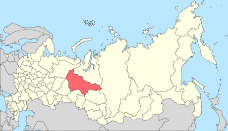 Map showing location of Khanty-Mansiysk in western siberia. It is a large if remote region.