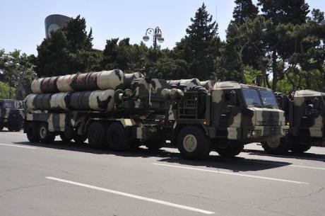 Azerbaijani military parade showcasing advanced long range rockets.