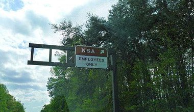 'NSA Employees Only' roadsign at turnover for headquarters in US