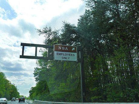 &#39;NSA Employees Only&#39; roadsign at turnover for headquarters in US