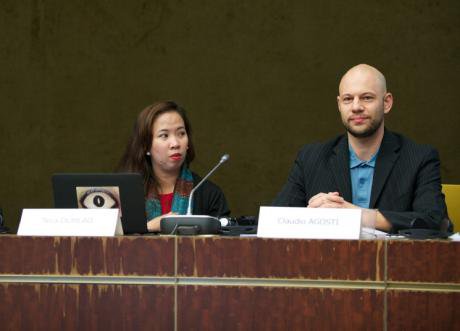 Nica Dumlao (left) at the 2015 World Forum for Democracy. Council of Europe/David Betzinger. All rights reserved.