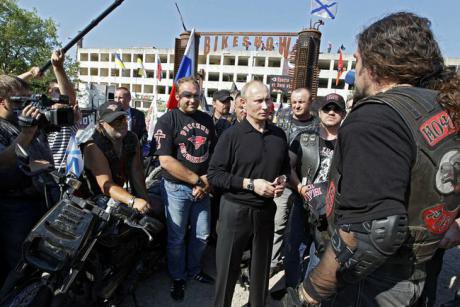 President Putin meets with members of the 'Night Wolves' a Russian Orthodox motorcycle gang.