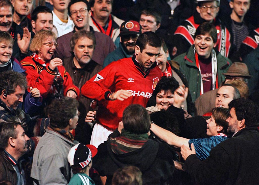Eric Cantona, amongst the fans at Old Trafford, Dec.1995.