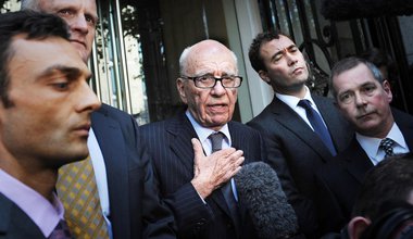 Rupert Murdoch speaks to the media outside the One Aldwych Hotel in London in 2011 after meeting with the family of murdered schoolgirl Milly Dowler.