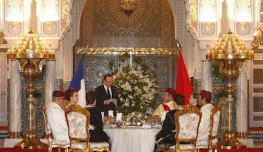 Hollande delivers a speech at state dinner hosted by the King. Abdeljalil Bounhar/Press Association Images. All rights reserved.