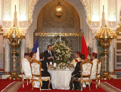 Hollande delivers a speech at state dinner hosted by the King. Abdeljalil Bounhar/Press Association Images. All rights reserved.