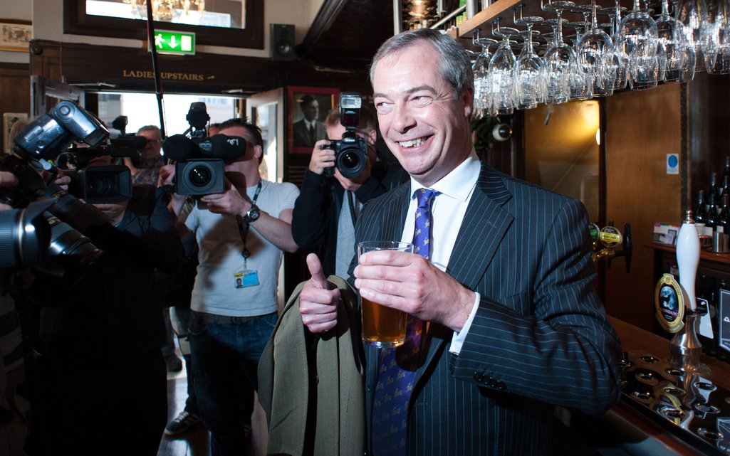 Farage, after local council elections in the Marquis of Granby, May, 2013.