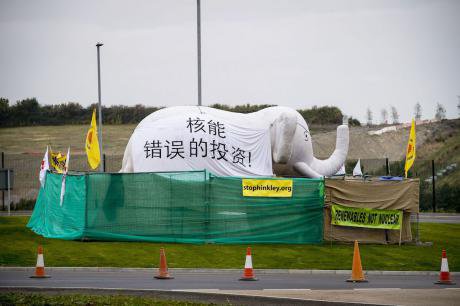 Anti-nuclear protesters send a message to Chinese President Xi Jinping asking him to not to invest in Hinkley Point C.