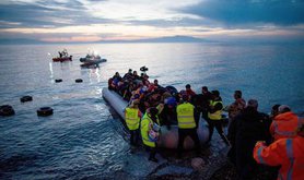Refugees arrive at Lesbos, 2016. Kay Nietfeld/DPA/PA Images. All rights reserved.