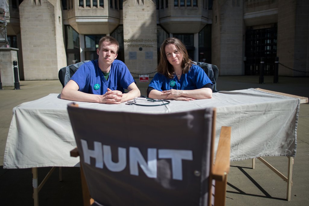 Junior doctors camp outside the Department of Health in Whitehall, London in the hope of questioning Hunt over his proposed new contract.