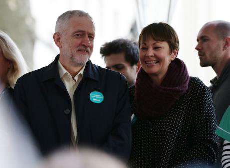 Labour leader Jeremy Corbyn and Green Party MP Caroline Lucas, 2016. Yui Mok/PA Archive/PA Images. All rights reserved.
