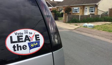 An anti-EU Leave campaign sticker affixed to a car in Canvey Island, Essex. The seaside town had one of the highest leave votes 