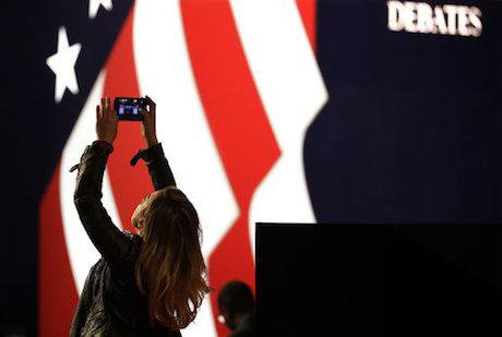 The stage for Monday's debate. Julio Cortez/AP/Press Association Images. All rights reserved.