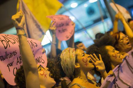 Women protest for legal and safe abortion in Brazil, 2016.