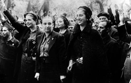 Fascist propaganda picture from Spain, including the wife of Francisco Franco, Carmen Polo de Franco (right).
