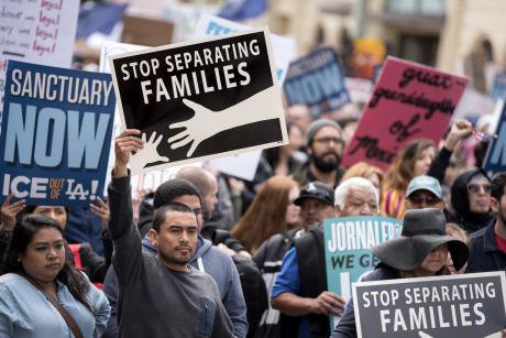 Rally in Los Angeles against immigration raids and deportations.