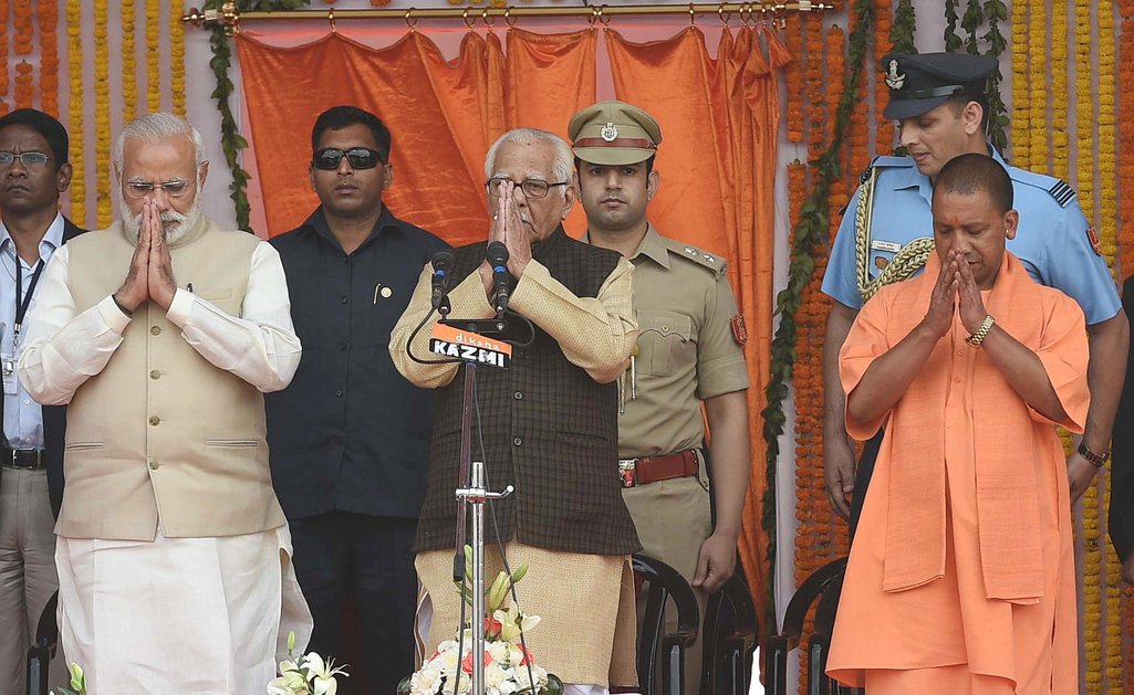 Yogi Adityanath's swearing-in ceremony in Lucknow, capital of Uttar Pradesh on March 19, 2017.