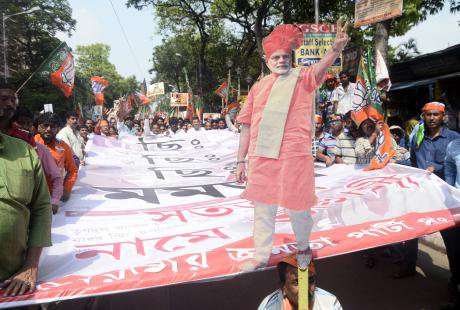 A cut-out of Indian Prime Minister Narendra Modi at a rally in Kolkata.
