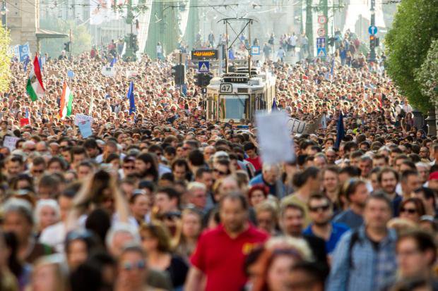 thousands marching in support of the Central European University in Budapest, hungary