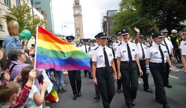Members of the PSNI join the Belfast Pride parade. 