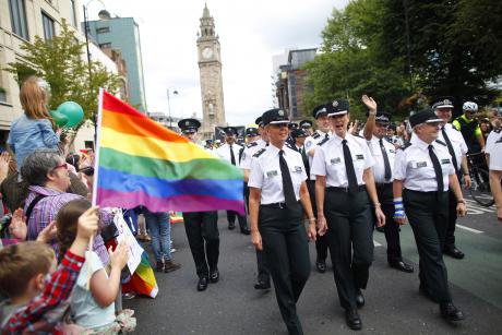 Members of the PSNI join the Belfast Pride parade. 