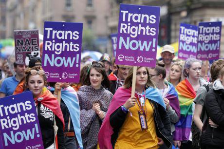 Supporters of trans rights at a Pride parade in Scotland last year.