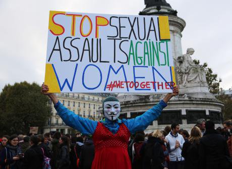Women protest against sexual violence in Paris.
