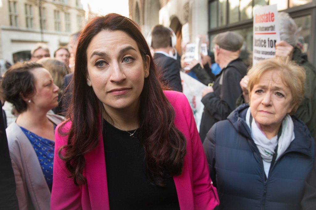 Luciana Berger and Margaret Hodge demonstrating outside a Labour party disciplinary hearing, April 25, 2018.
