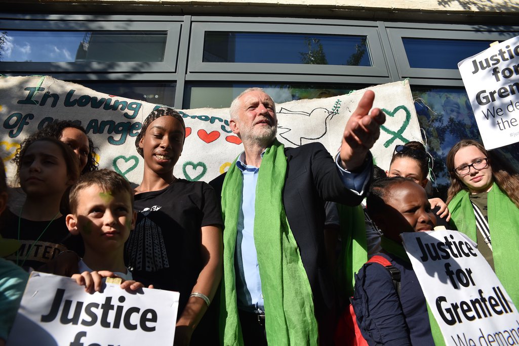 Jeremy Corbyn joined people the silent march to for the first anniversary of the Grenfell Tower fire on June 14, 2018.