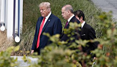 Donald J. Trump and Recep Tayyip Erdogan at a meeting of NATO Heads of State