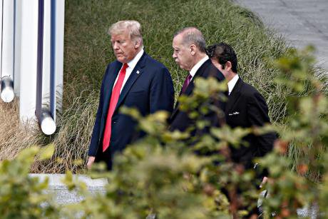 Donald J. Trump and Recep Tayyip Erdogan at a meeting of NATO Heads of State