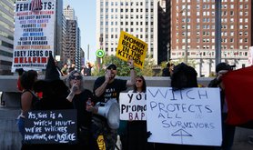 Anti-feminist protestors in Philadelphia, US, 2018