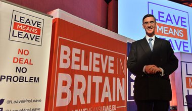 Jacob Rees-Mogg at a Leave Means Leave & Save Brexit rally at the Queen Elizabeth II Conference Centre in central London.
