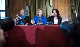 Conservative MPs Sarah Wollaston, Anna Soubry and Heidi Allen at a press conference. 