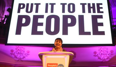 Caroline Lucas speaks at the People's Vote Rally in Assembly Hall, Westminster, 9 April 2019