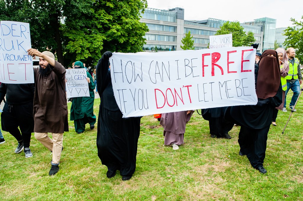 Demonstration against the burqa ban in The Hague, Netherlands - 09 Aug 2019.