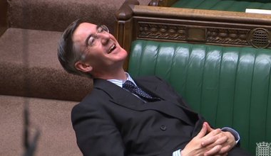 Jacob Rees-Mogg lying on the Commons bench, 3 September 2019