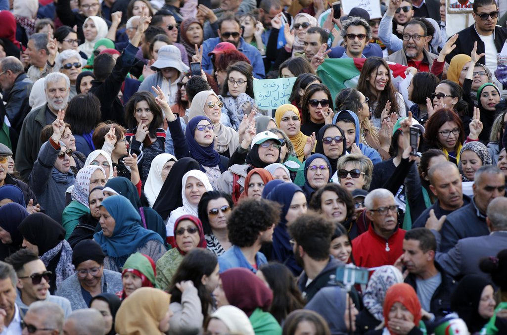 Algerian women participate in a International Women's Day march