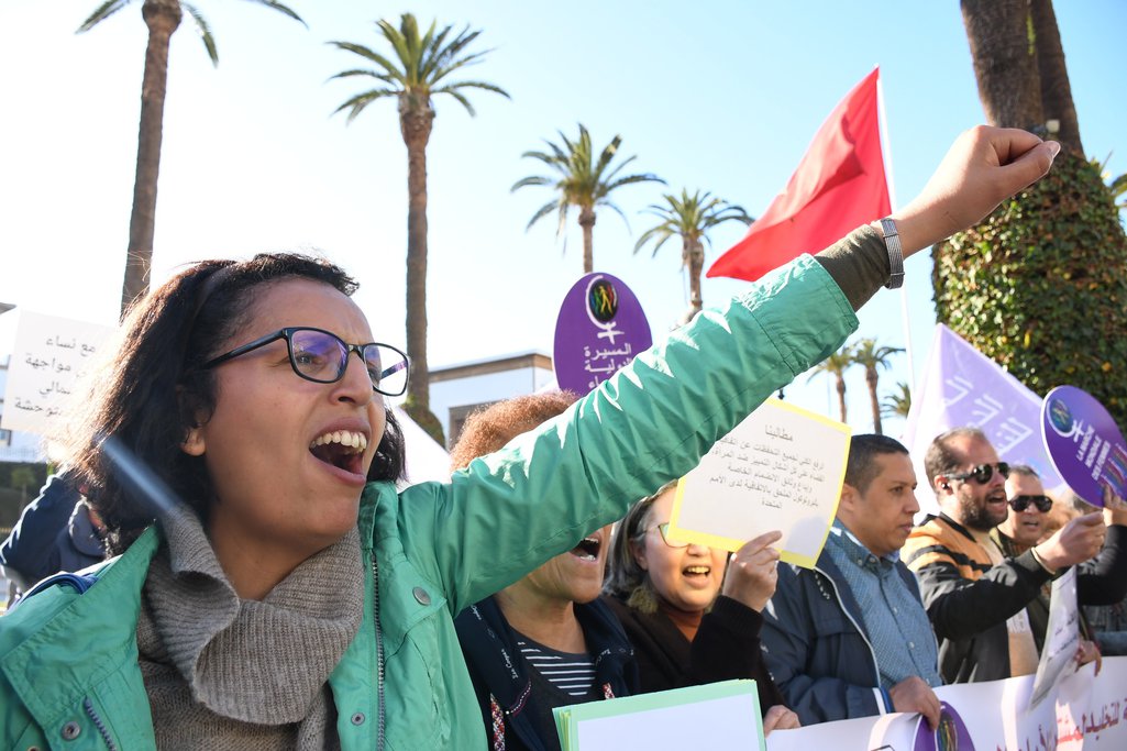 People in Rabat, Morocco, participate in a sit-in protest