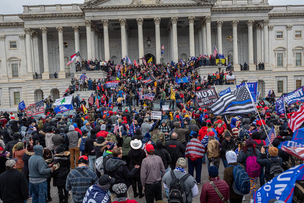 Trump's supporters breach the US Capitol in Washington DC to protest his election loss, on 6 January 2021.