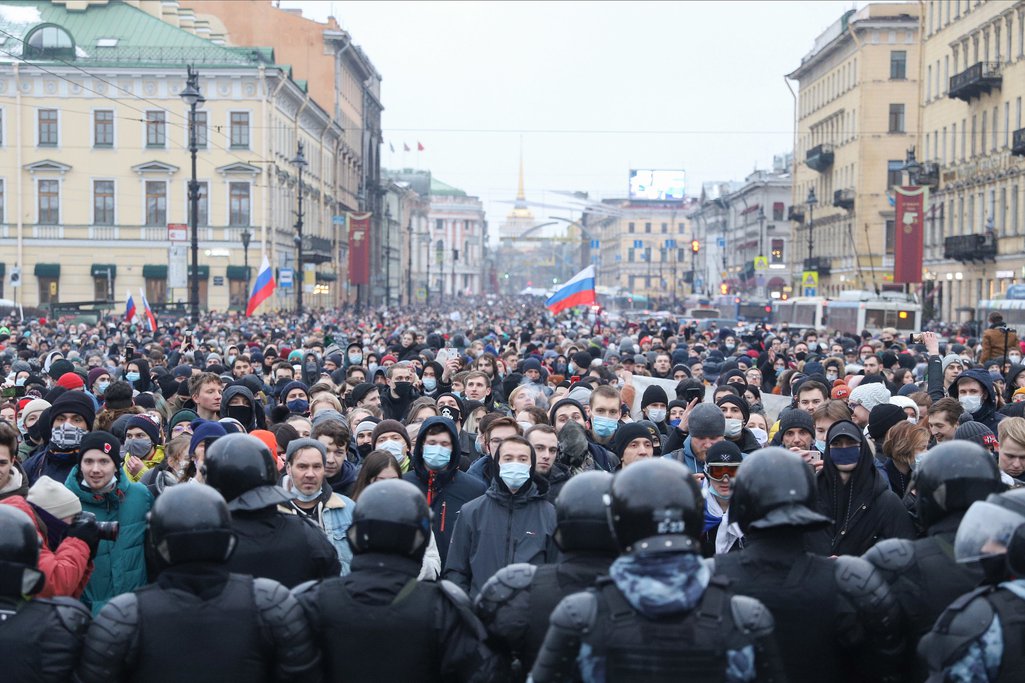 Police in St Petersburg confront a protest