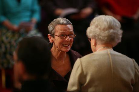 Beatrix Campbell receives OBE honour from the Queen, 2009.