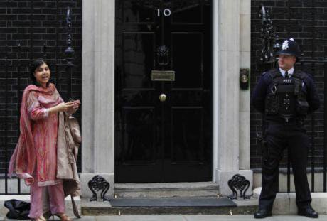 Baroness Warsi, first Muslim woman to serve in a British cabinet, outside Downing Street.