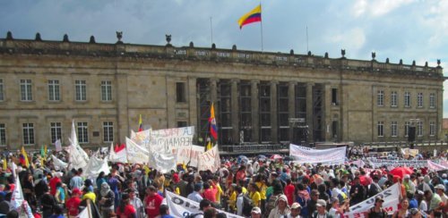 Patriotic March rally in the main Bolivar square in Bogota
