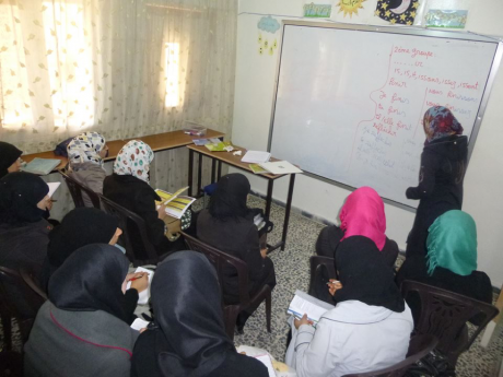 A French course in Women Now centre in Idleb countryside (2016).
