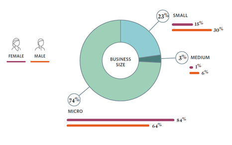 Proportions of men and women running different-sized businesses in Malawi