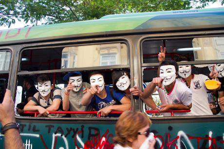 Protestors wearing &#39;anonymous&#39; masks during Gezi Park protests in Istanbul, Turkey. Akin Aydinli/Demotix. All rights reserved.