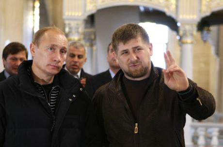 Ramzan Kadyrov shows Putin around the Grozny Mosque, named in honour of his father, Akhmat.