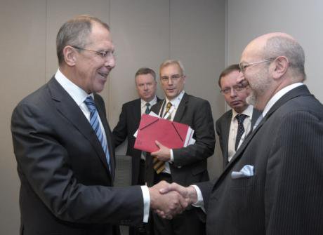Avigdor Lieberman (right), himself a former Soviet Jew, meets with Russian Foreign Minister Sergei Lavrov.